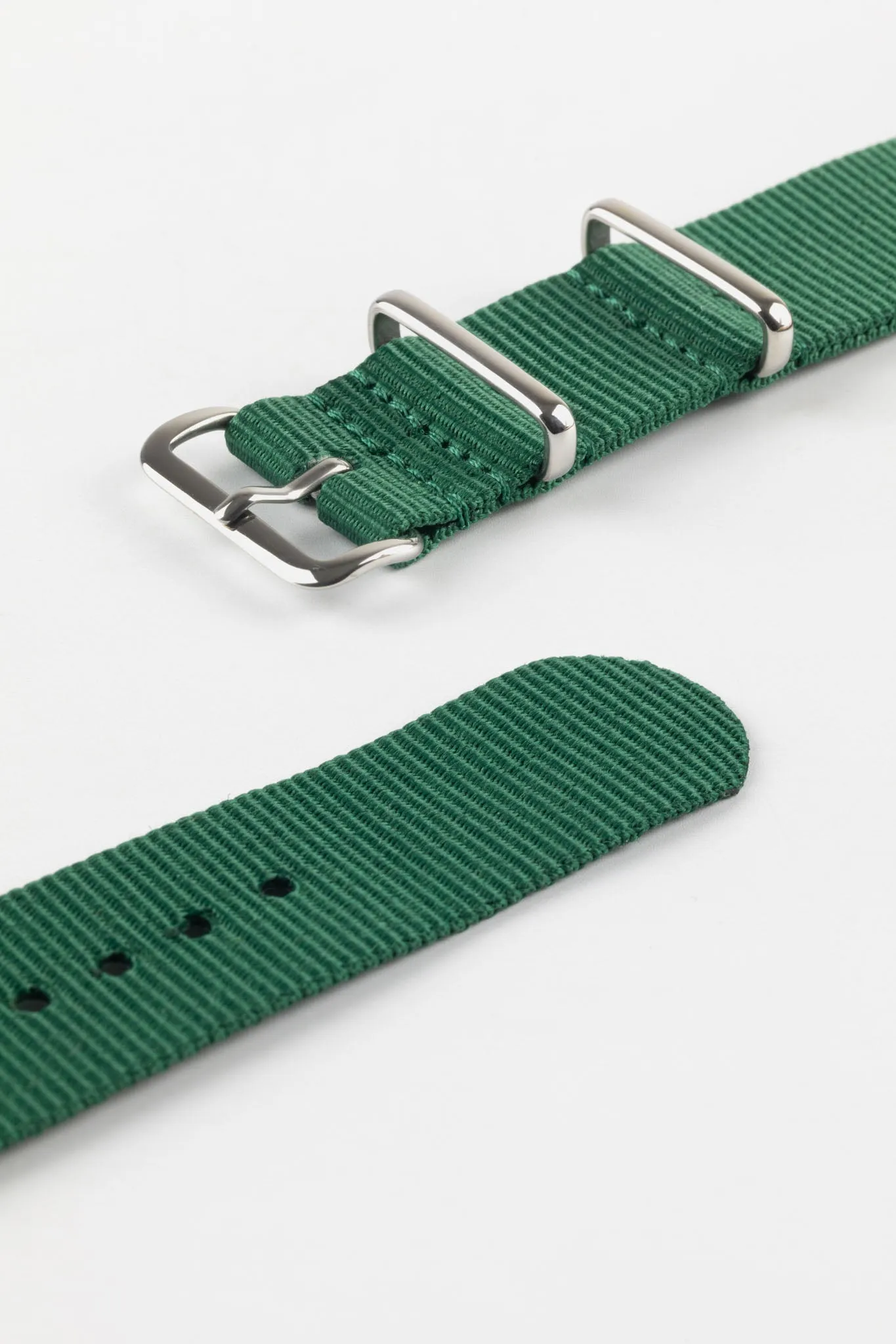 Nylon Watch Strap in EMERALD GREEN with Polished Buckle and Keepers