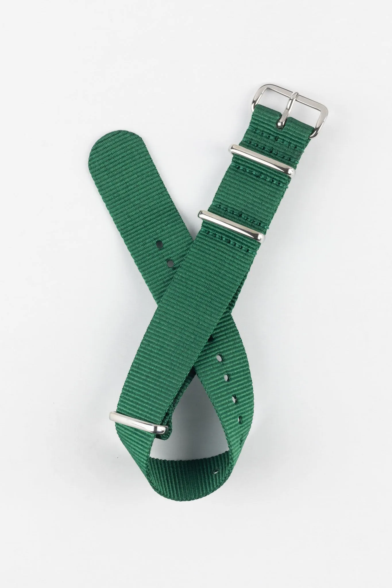 Nylon Watch Strap in EMERALD GREEN with Polished Buckle and Keepers