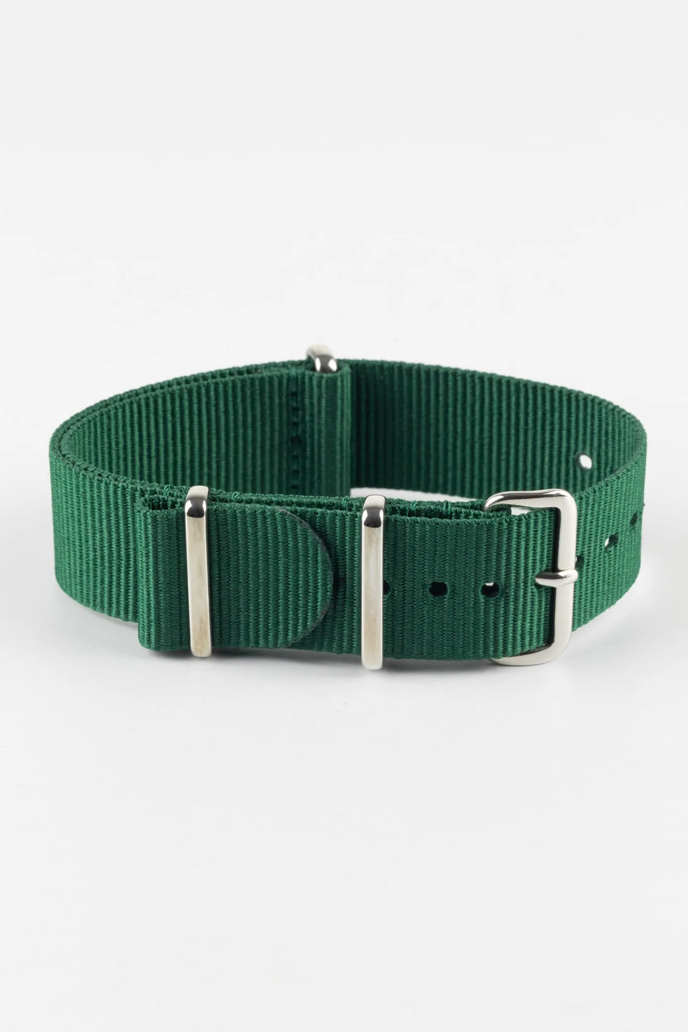 Nylon Watch Strap in EMERALD GREEN with Polished Buckle and Keepers