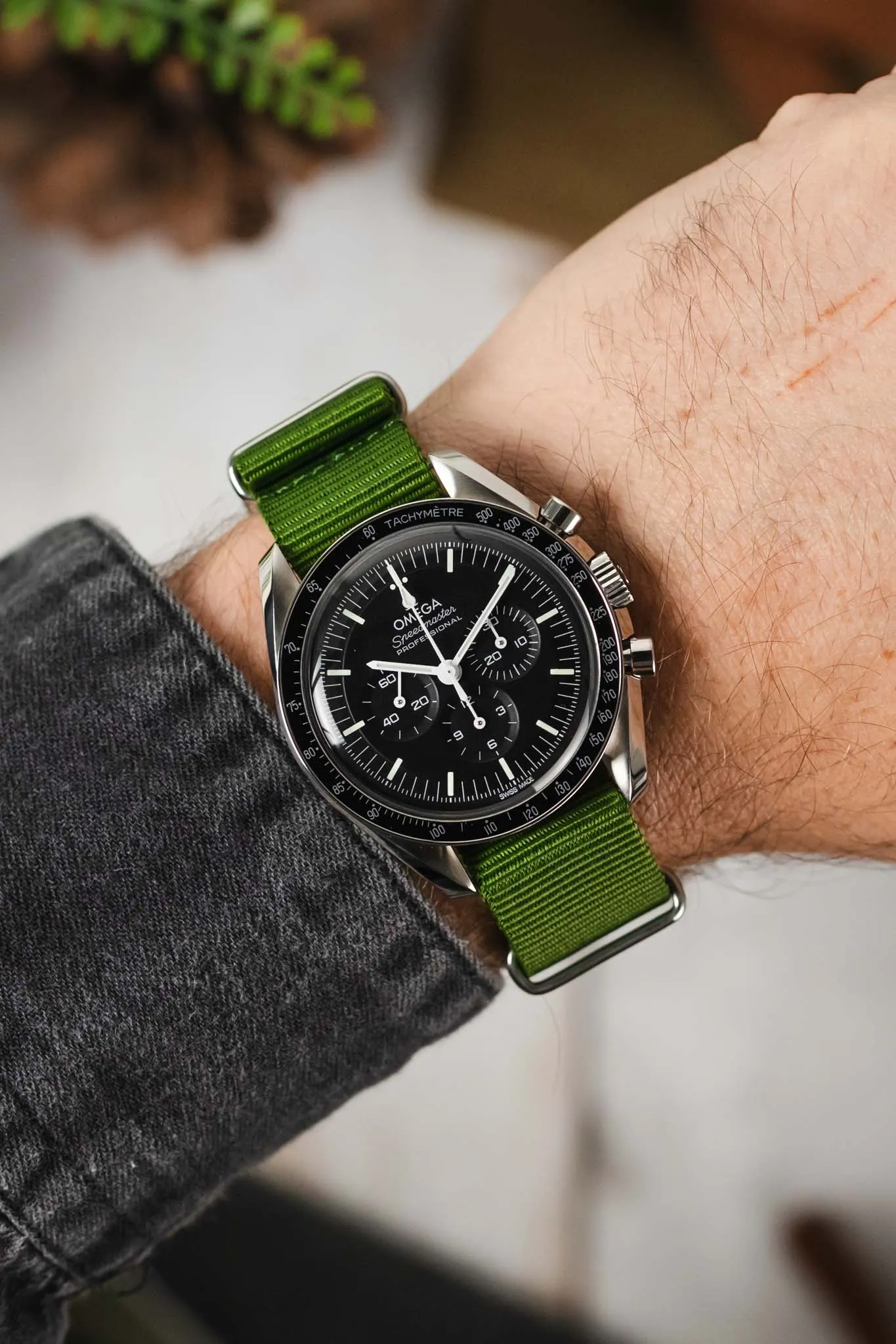 Nylon Watch Strap in GREEN with Polished Buckle and Keepers