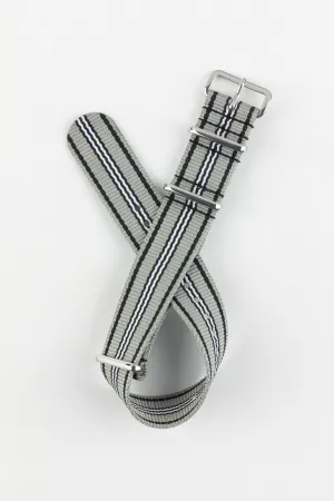 Nylon Watch Strap in GREY/BLACK/WHITE with Polished Buckle and Keepers