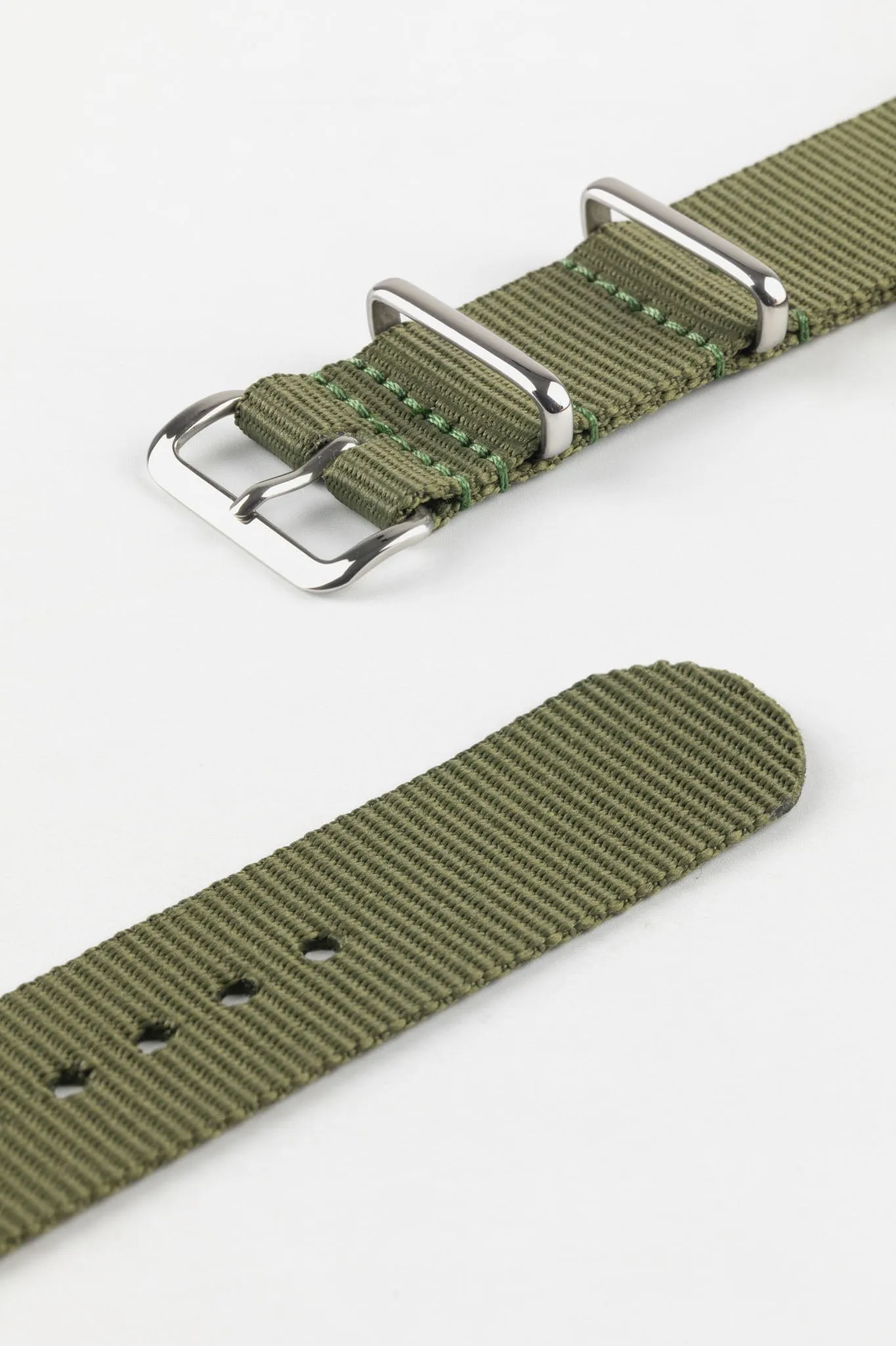 Nylon Watch Strap in OLIVE GREEN with Polished Buckle & Keepers