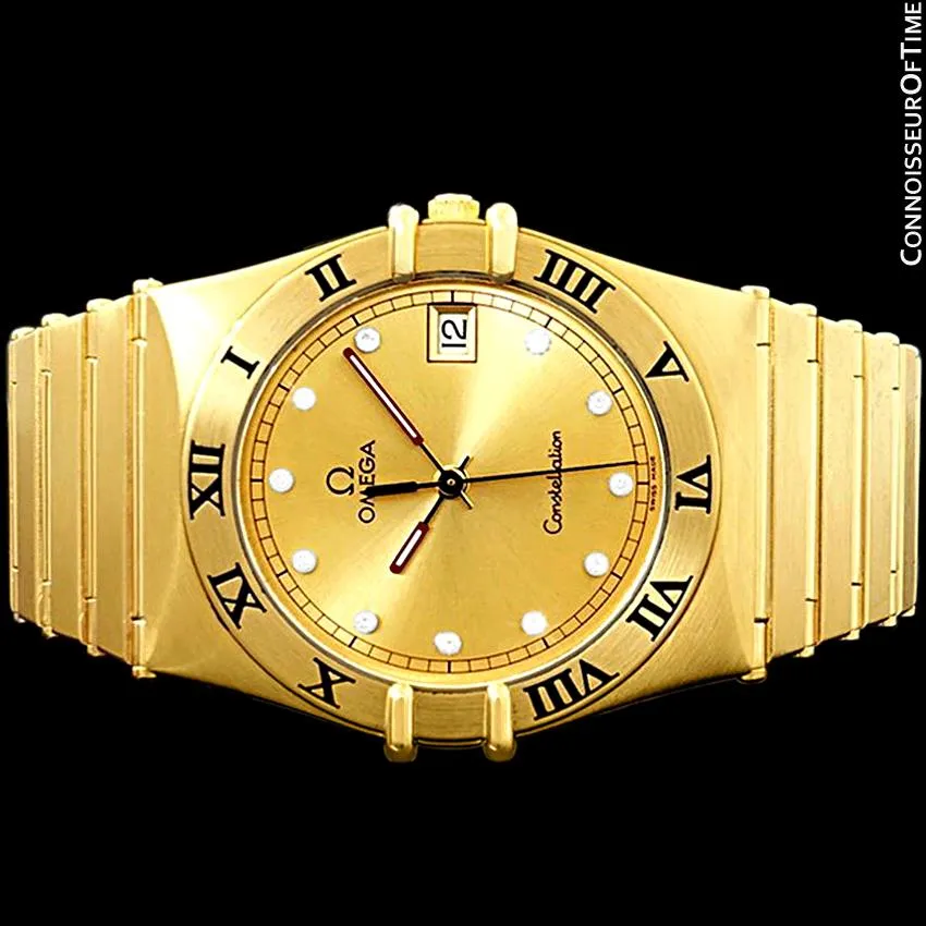 Omega Constellation Mens 35mm, Quartz, Date - 18K Gold Plated & Diamonds