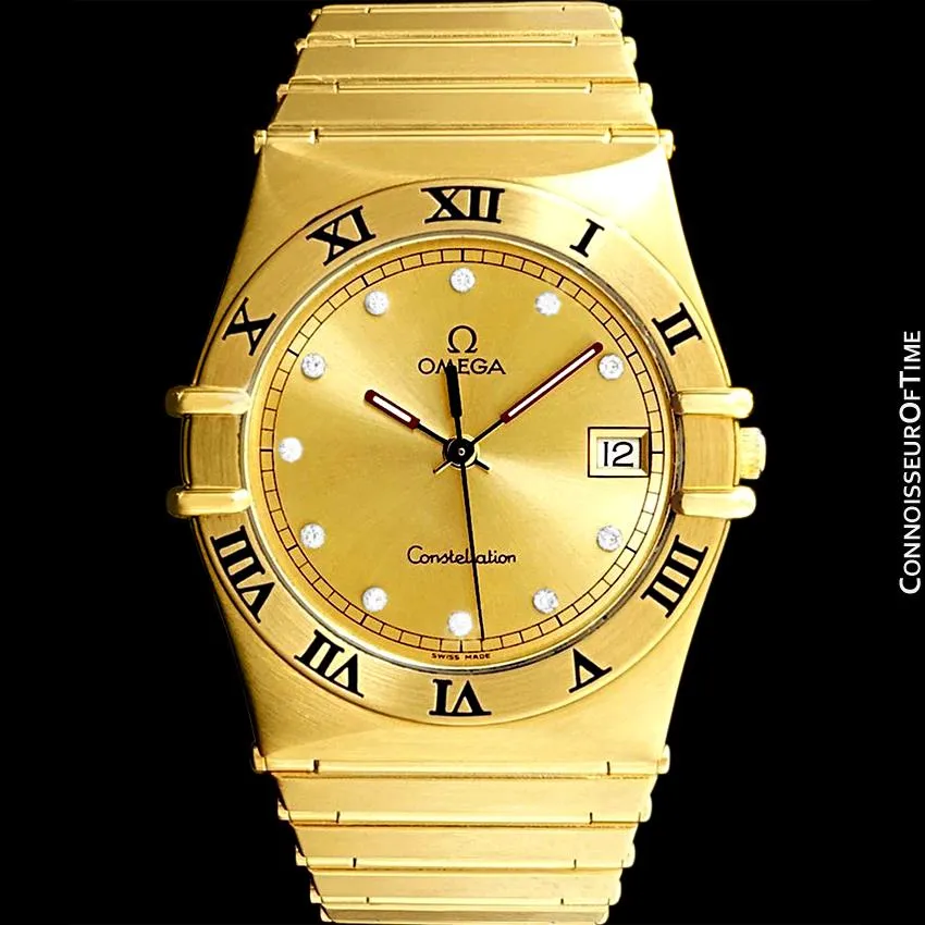 Omega Constellation Mens 35mm, Quartz, Date - 18K Gold Plated & Diamonds