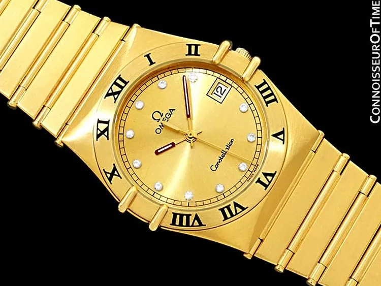Omega Constellation Mens 35mm, Quartz, Date - 18K Gold Plated & Diamonds