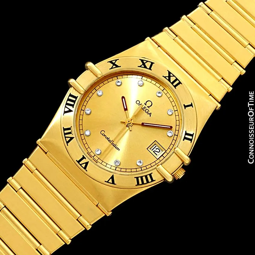 Omega Constellation Mens 35mm, Quartz, Date - 18K Gold Plated & Diamonds