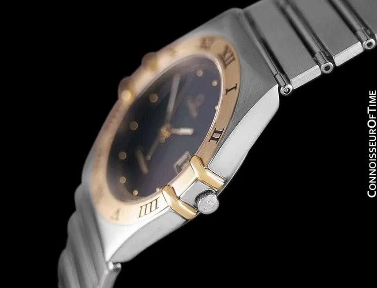 Omega Constellation Mens 35mm Watch, Quartz, Date, Black Dial - Brushed Stainless Steel & 18K Gold