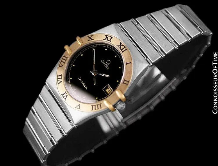 Omega Constellation Mens 35mm Watch, Quartz, Date, Black Dial - Brushed Stainless Steel & 18K Gold