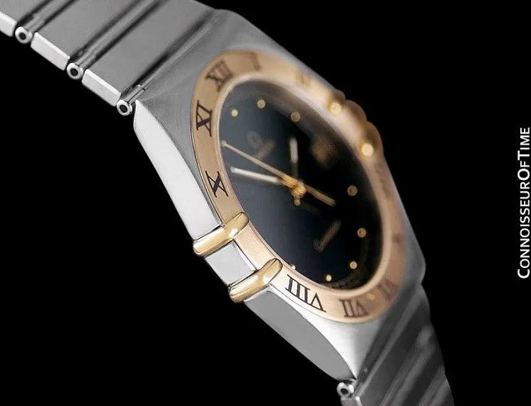 Omega Constellation Mens 35mm Watch, Quartz, Date, Black Dial - Brushed Stainless Steel & 18K Gold