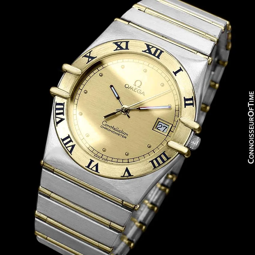 Omega Constellation Mens Watch, Quartz, Date, 35mm - Brushed Stainless Steel and 18K Gold