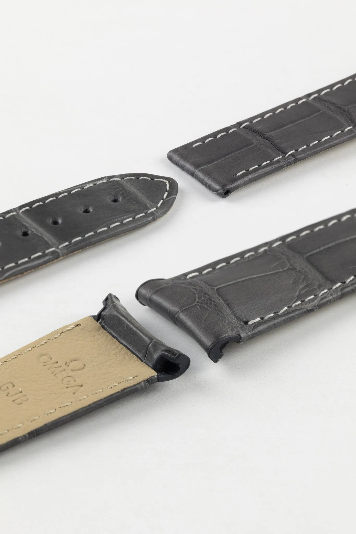 OMEGA CUZ005771 Speedmaster Moonphase 21mm Genuine Alligator Leather Deployment Watch Strap in GREY