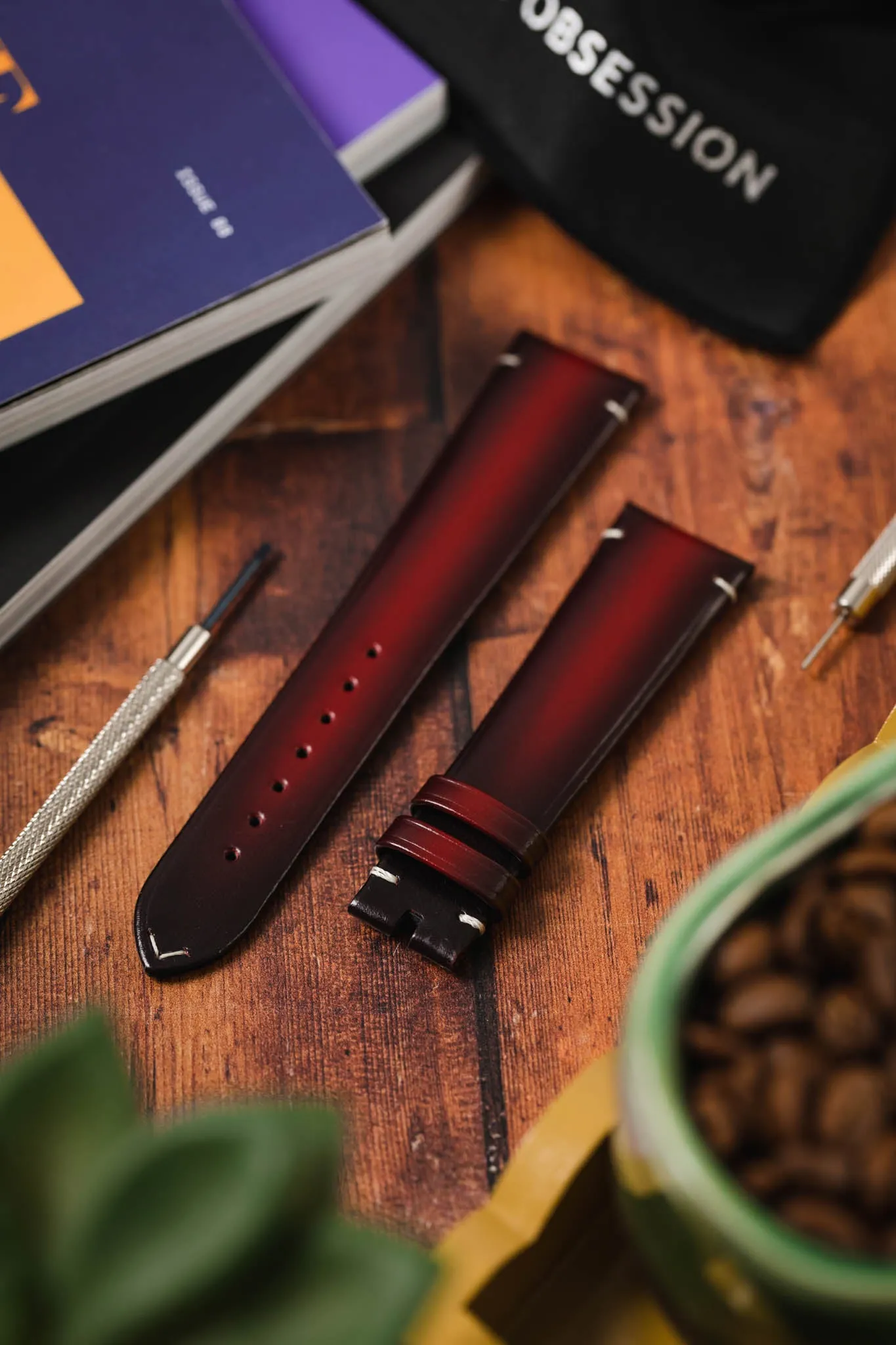OMEGA CUZ015430 Speedmaster 57 Vintage Style 20mm Leather Watch Strap - BURGUNDY