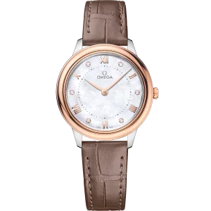 Omega De Ville Prestige 30 mm, steel - Sedna™ gold on leather strap