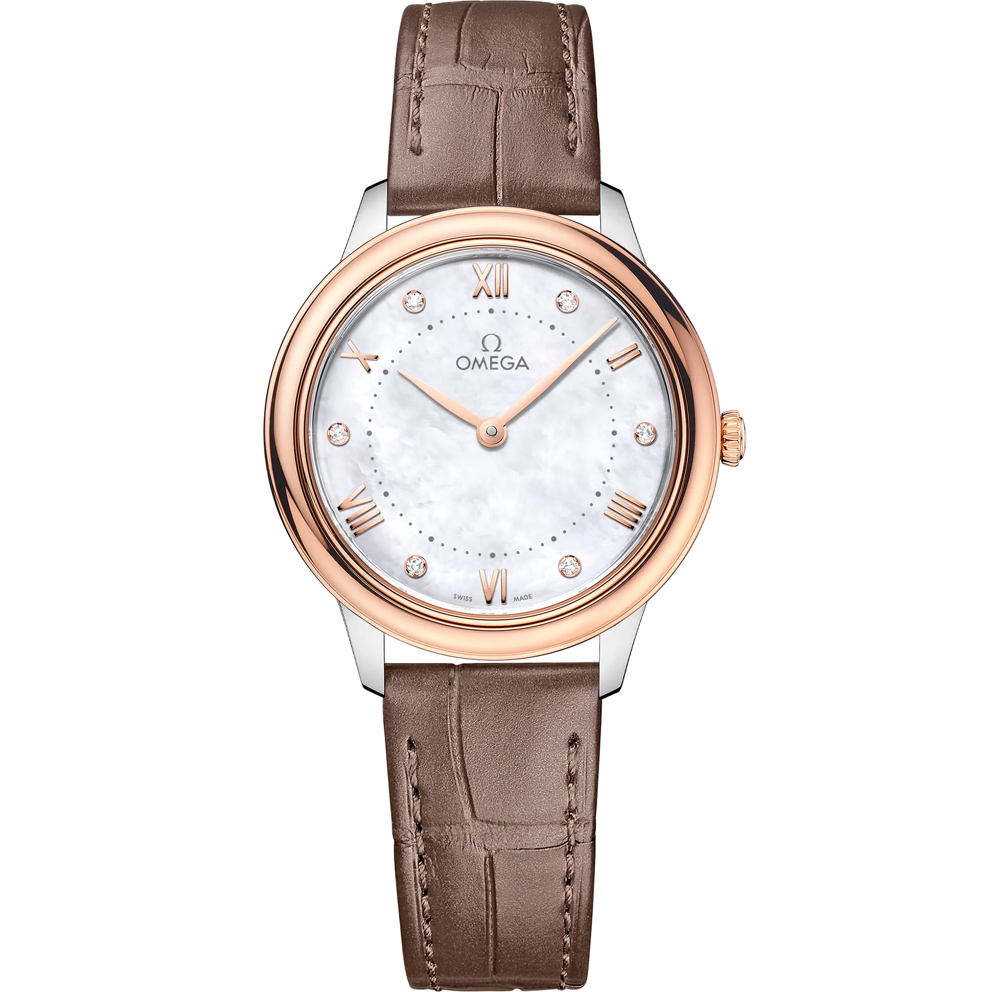 Omega De Ville Prestige 30 mm, steel - Sedna™ gold on leather strap