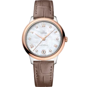 Omega De Ville Prestige 34 mm, steel - Sedna™ gold on leather strap