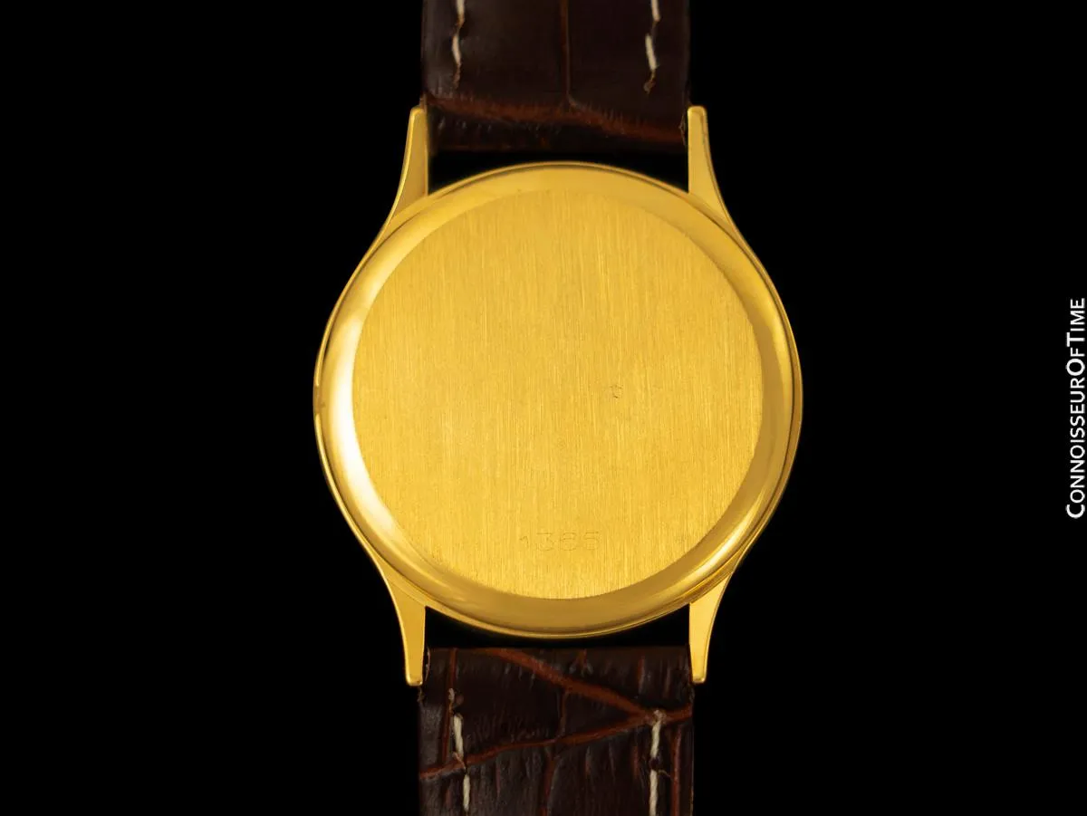 Omega De Ville Vintage Mens Midsize Thin Quartz Dress Watch with Black Dial - 18K Gold Plated