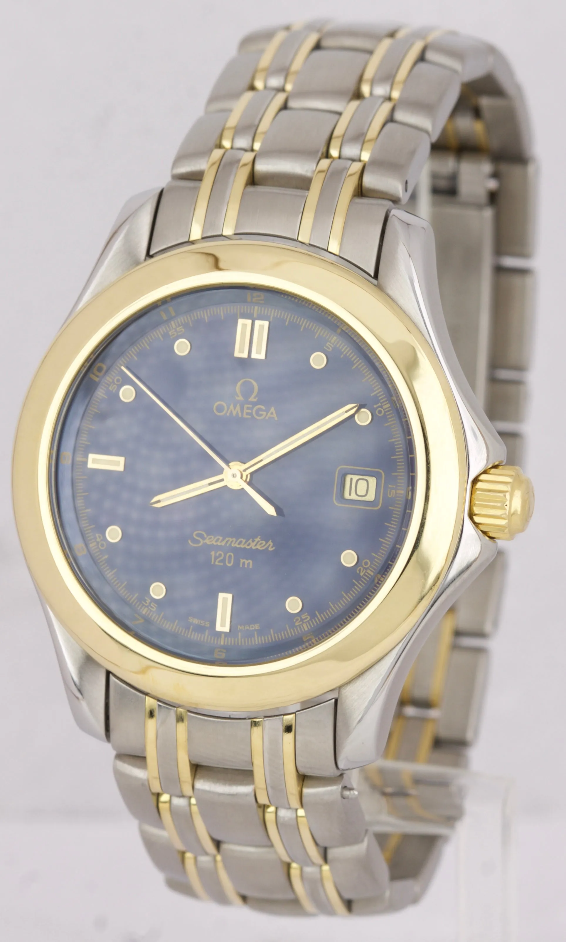 Omega Seamaster 120 Midsize 36mm Two-Tone Gold Blue Steel Quartz Watch 196.1501