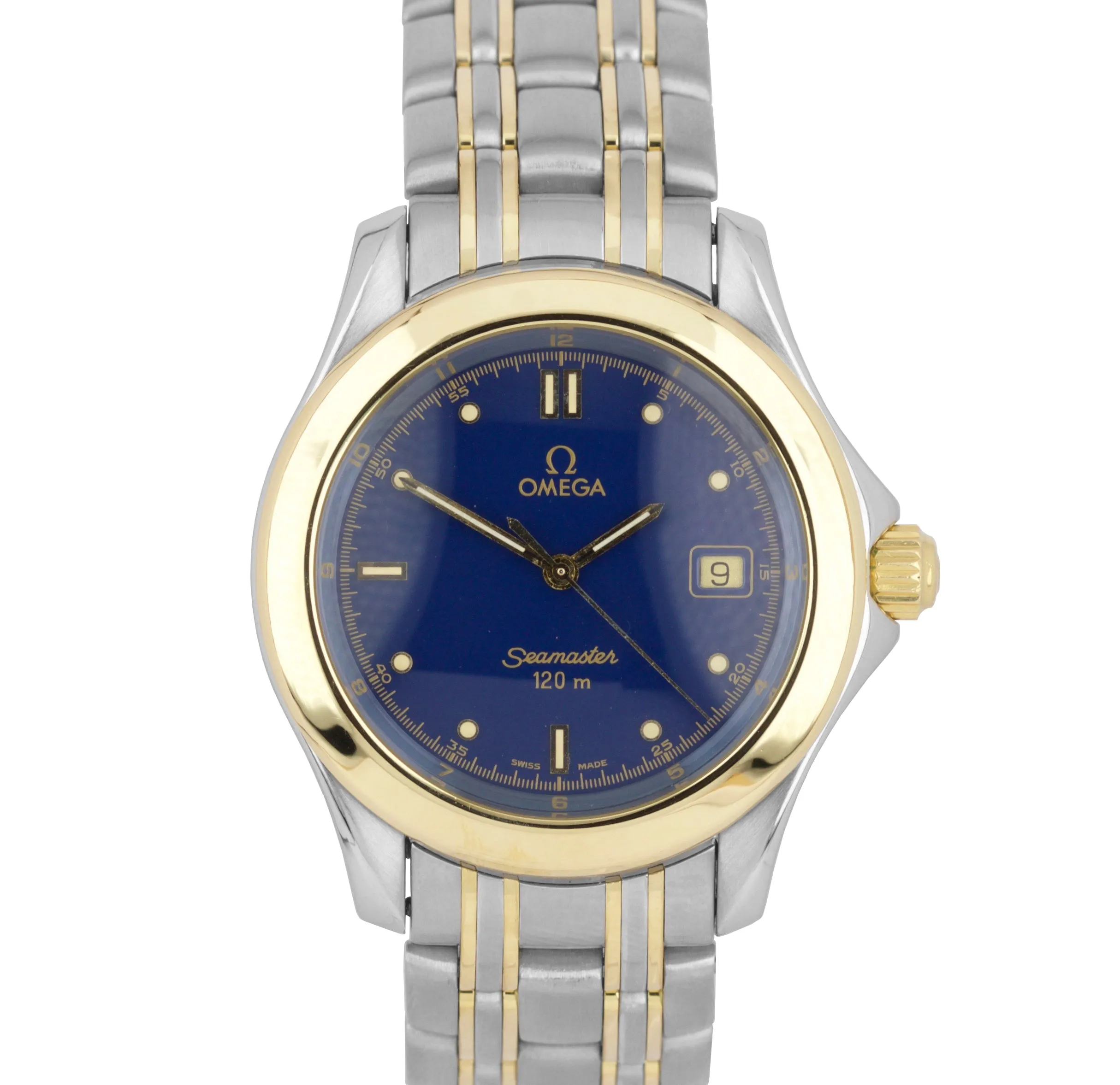 Omega Seamaster 120 Midsize 36mm Two-Tone Gold Blue Steel Quartz Watch 196.1501