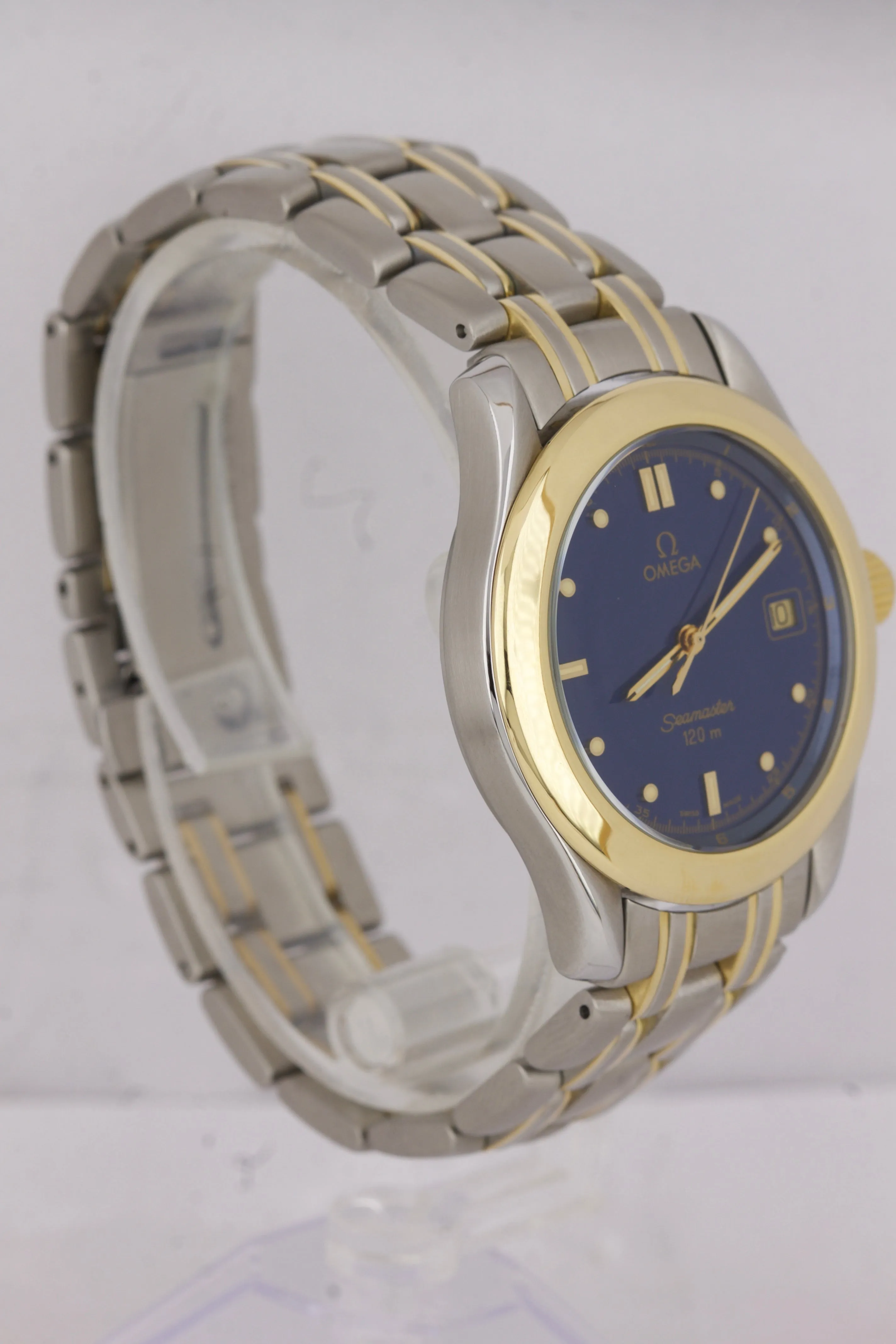 Omega Seamaster 120 Midsize 36mm Two-Tone Gold Blue Steel Quartz Watch 196.1501