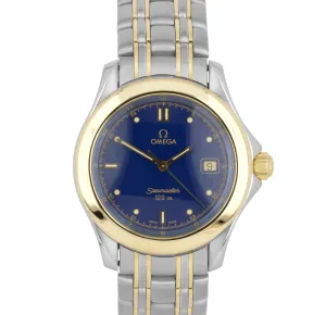 Omega Seamaster 120 Midsize 36mm Two-Tone Gold Blue Steel Quartz Watch 196.1501