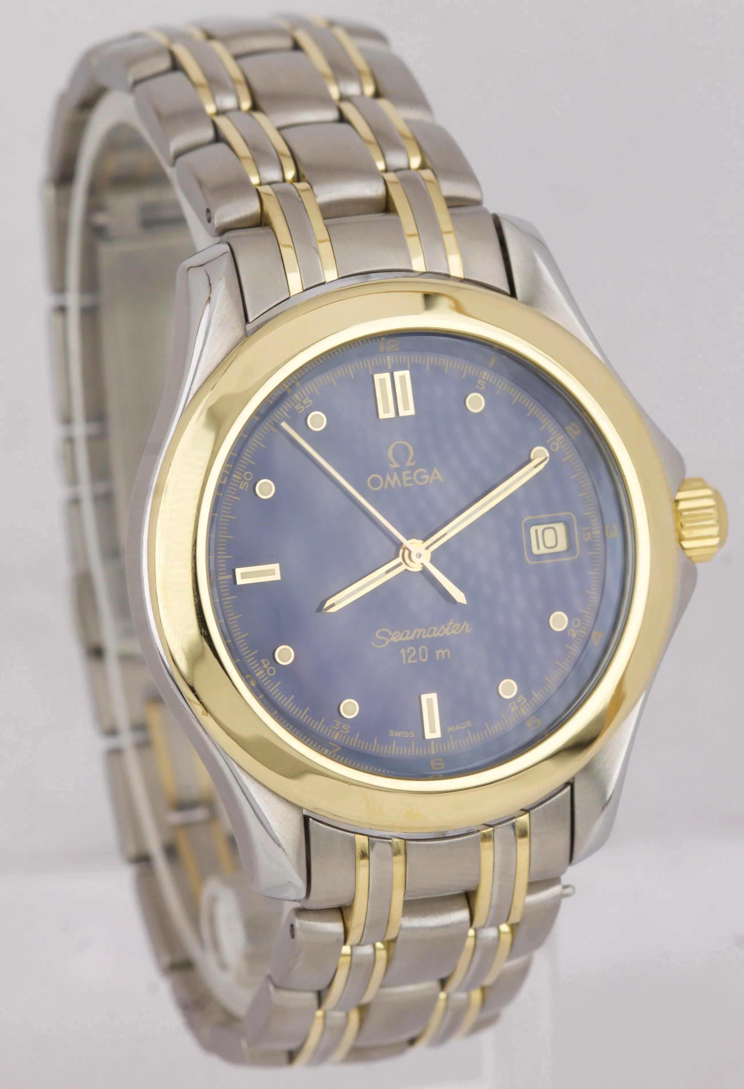 Omega Seamaster 120 Midsize 36mm Two-Tone Gold Blue Steel Quartz Watch 196.1501