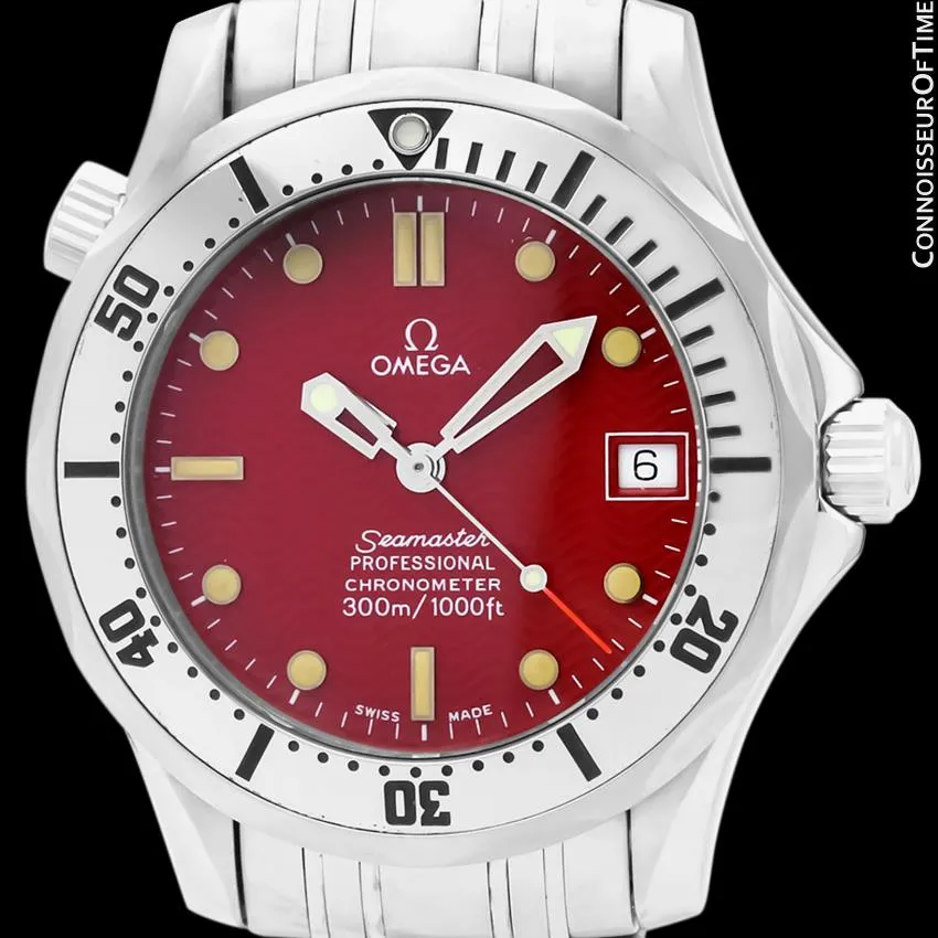 Omega Seamaster Midsize 300M Red Professional Divers Stainless Steel 2552.61 Automatic Watch - Rare Marui Special Edition