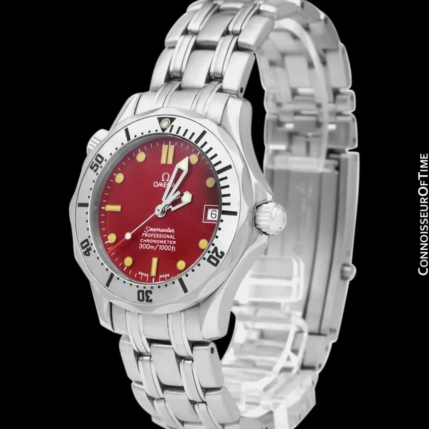Omega Seamaster Midsize 300M Red Professional Divers Stainless Steel 2552.61 Automatic Watch - Rare Marui Special Edition