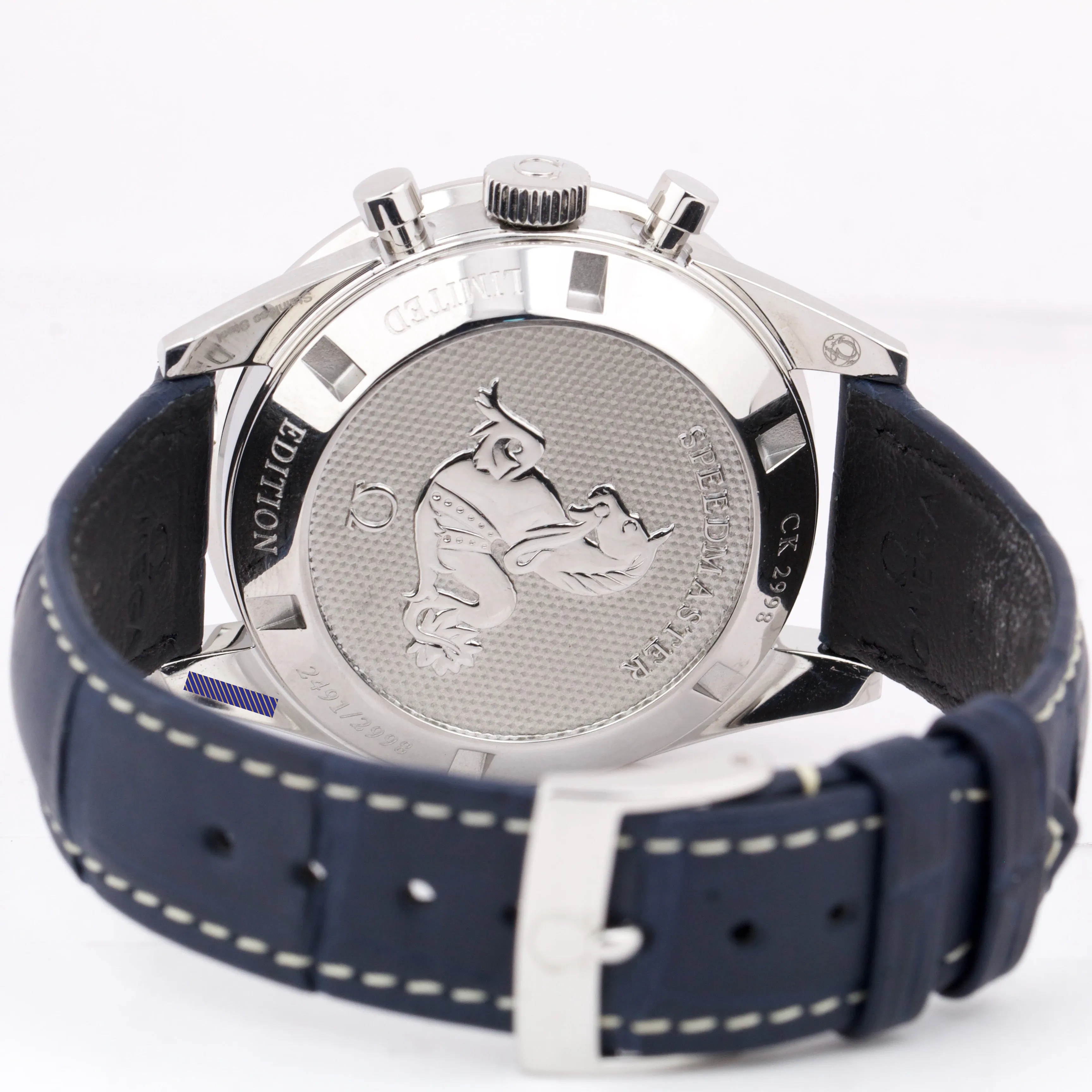Omega Speedmaster Moonwatch 311.33.40.30.02.001 BLUE Leather PAPERS 39.7mm B P