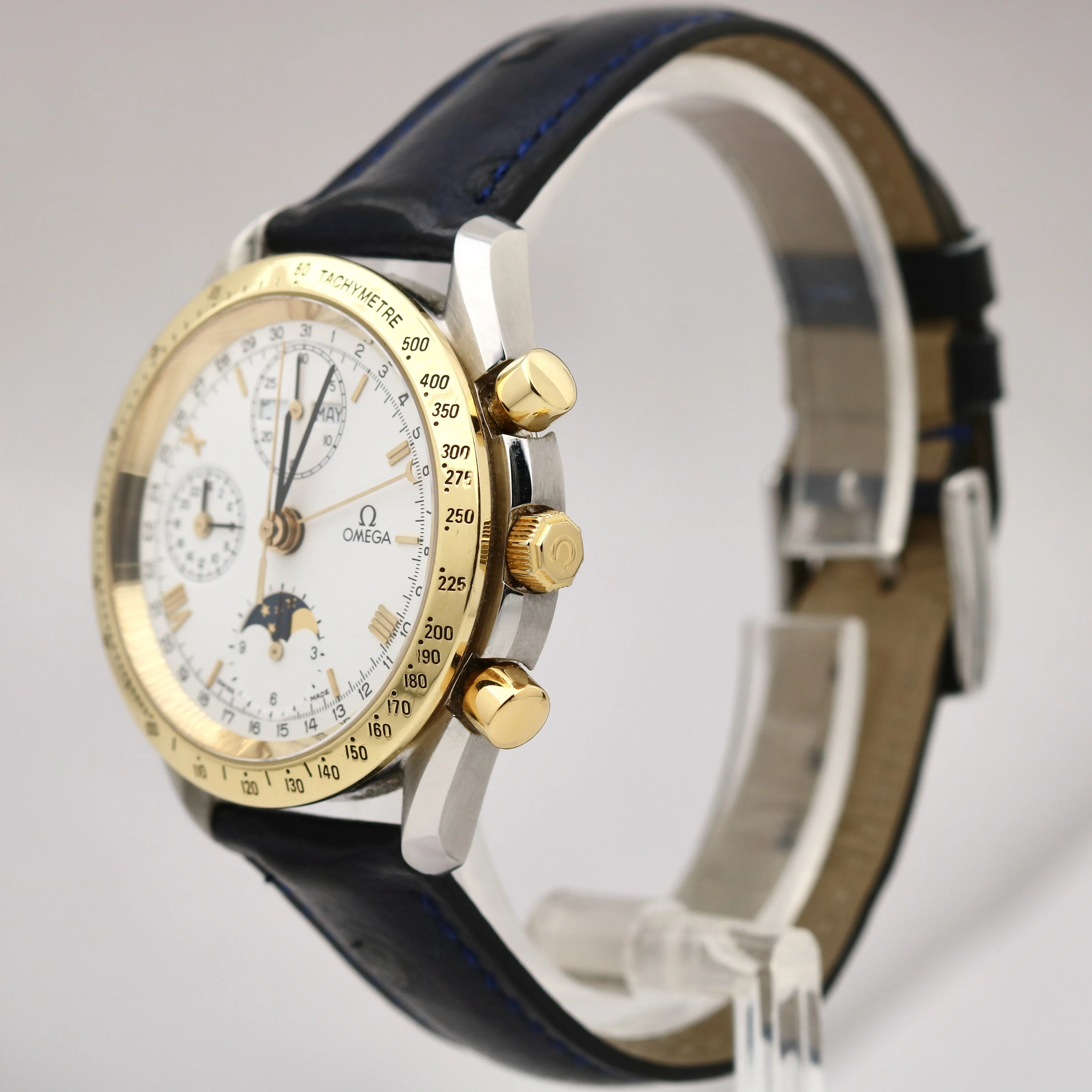 Omega Speedmaster Triple Date Moonphase Two Tone Yellow Gold Steel 175.0034 39mm