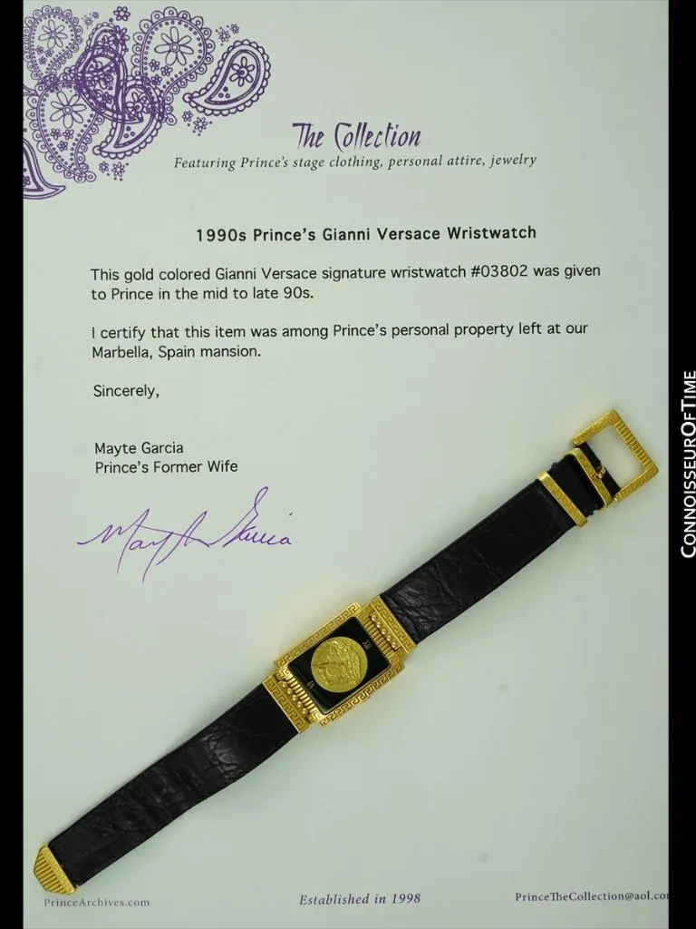 Owned & Worn by Prince - Gianni Versace Medusa Gold Tone Watch with Full Provenance