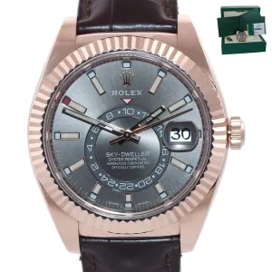 PAPERS 2019 Rolex Sky-Dweller 18K Rose Gold 326135 42mm Rhodium Leather Watch