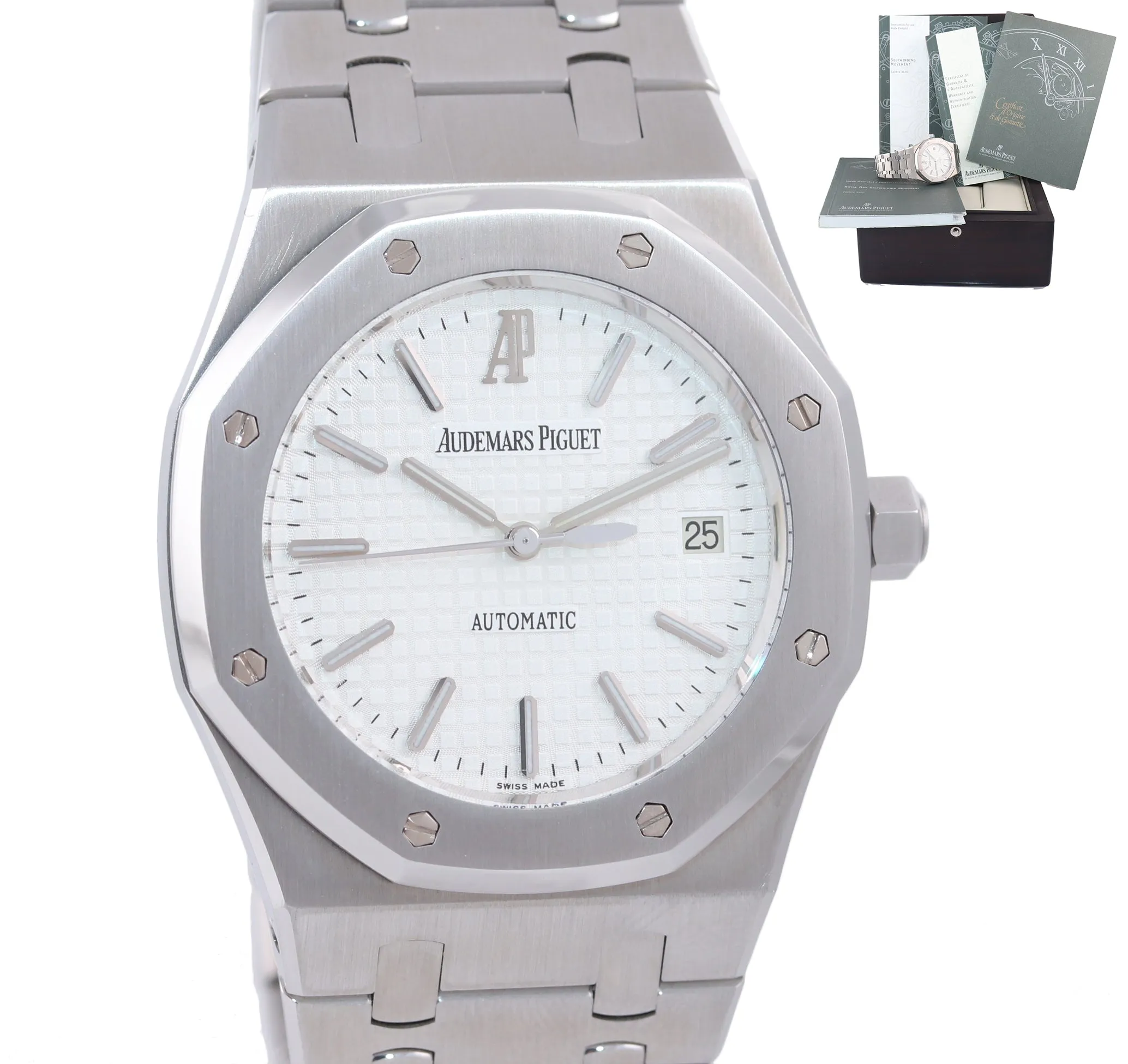 PAPERS Audemars Piguet Royal Oak Silver Stick 39mm Stainless 15300 Date Watch Bo