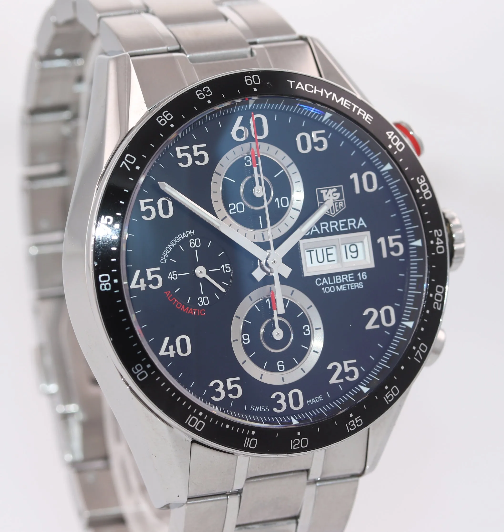PAPERS MINT TAG Heuer Carrera Calibre 16 Chronograph Day-Date 43.5mm Steel CV2A