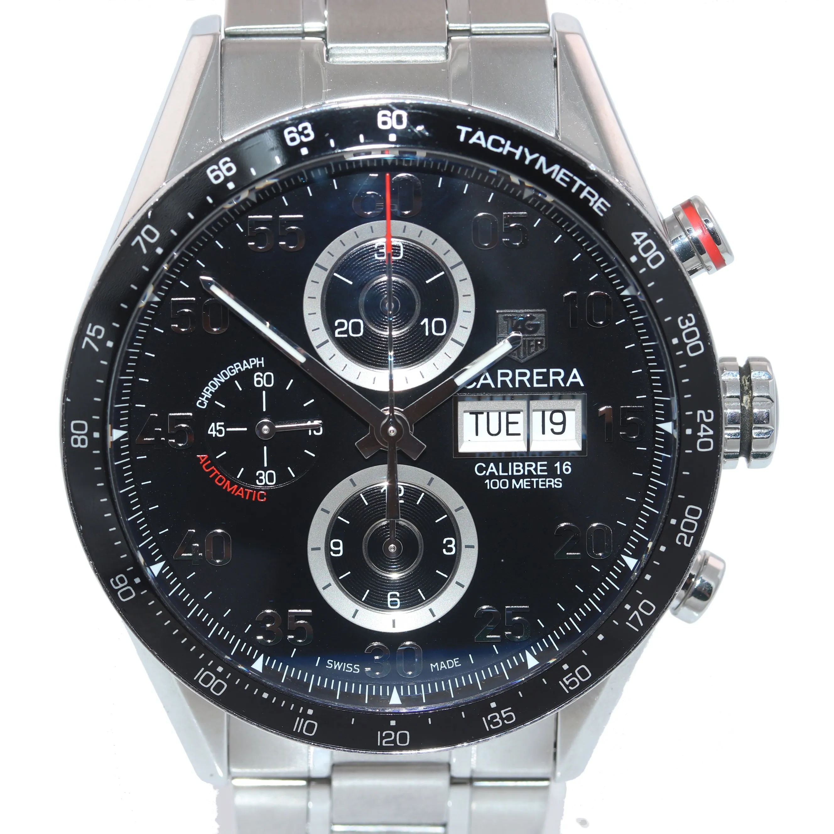 PAPERS MINT TAG Heuer Carrera Calibre 16 Chronograph Day-Date 43.5mm Steel CV2A