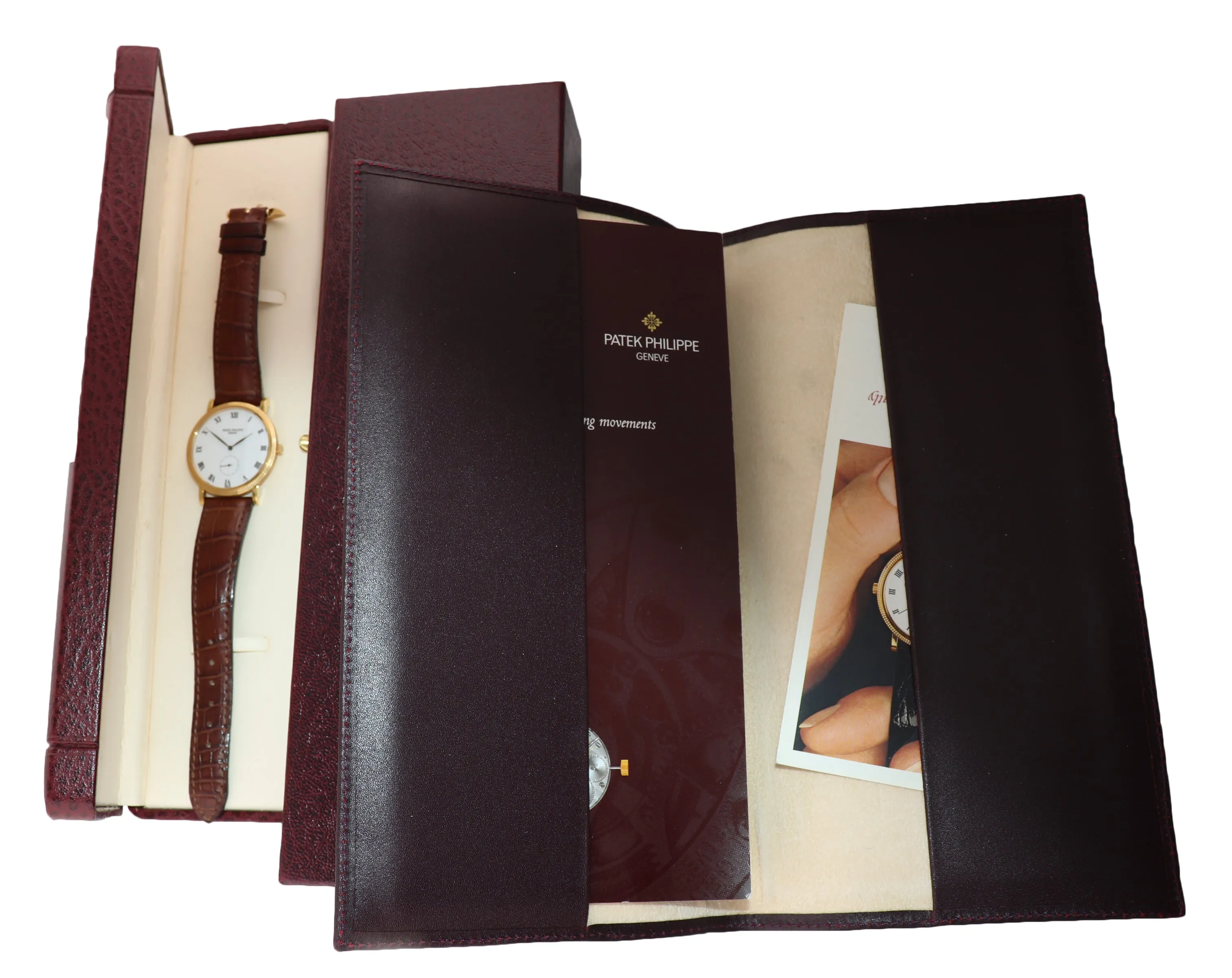 PAPERS Patek Philippe Calatrava Yellow Gold 3919J Hobnail White Leather Watch