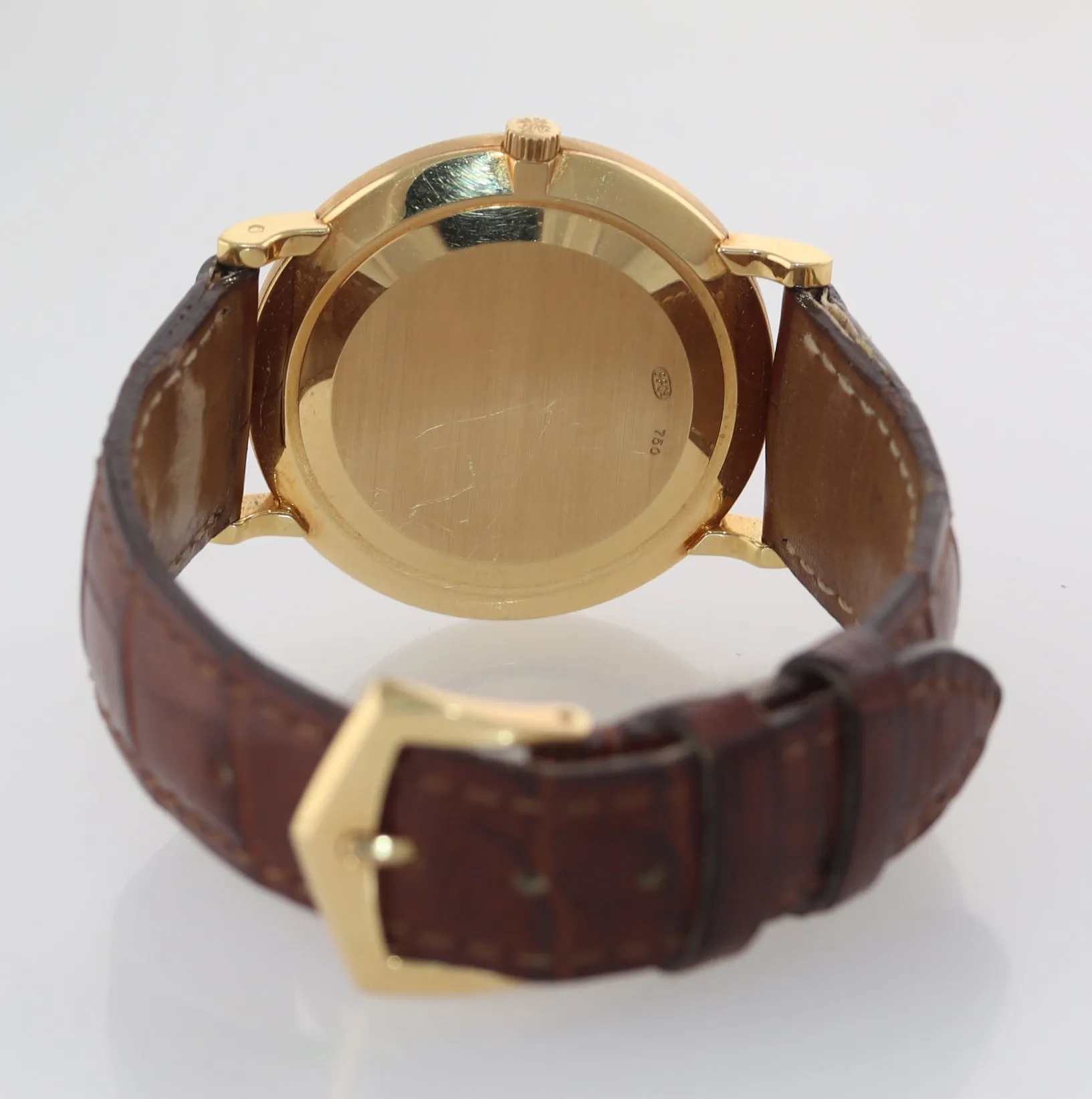 PAPERS Patek Philippe Calatrava Yellow Gold 3919J Hobnail White Leather Watch