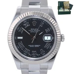 PAPERS Rolex Datejust 2 Wimbledon Grey 41mm White Gold Fluted Steel 116334 Watch