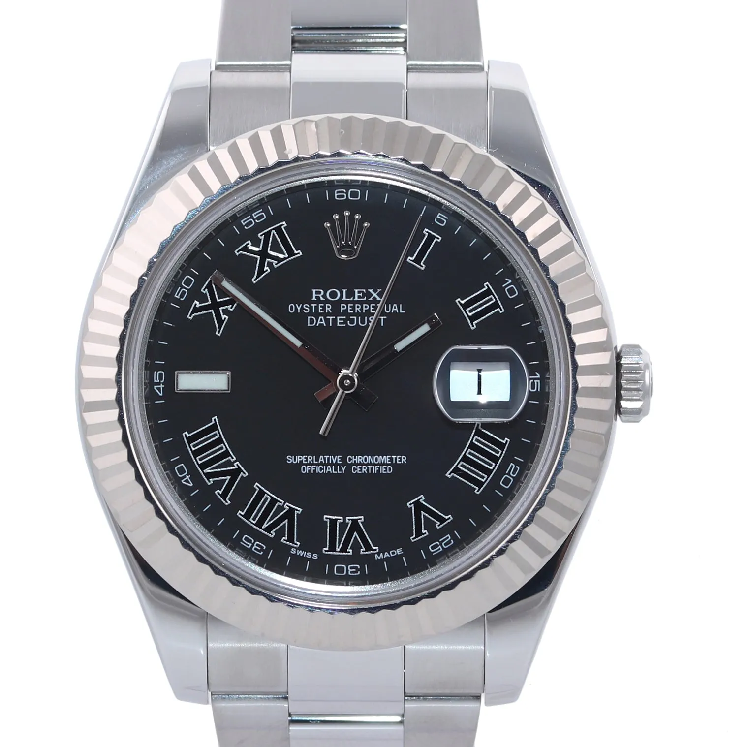 PAPERS Rolex Datejust 2 Wimbledon Grey 41mm White Gold Fluted Steel 116334 Watch