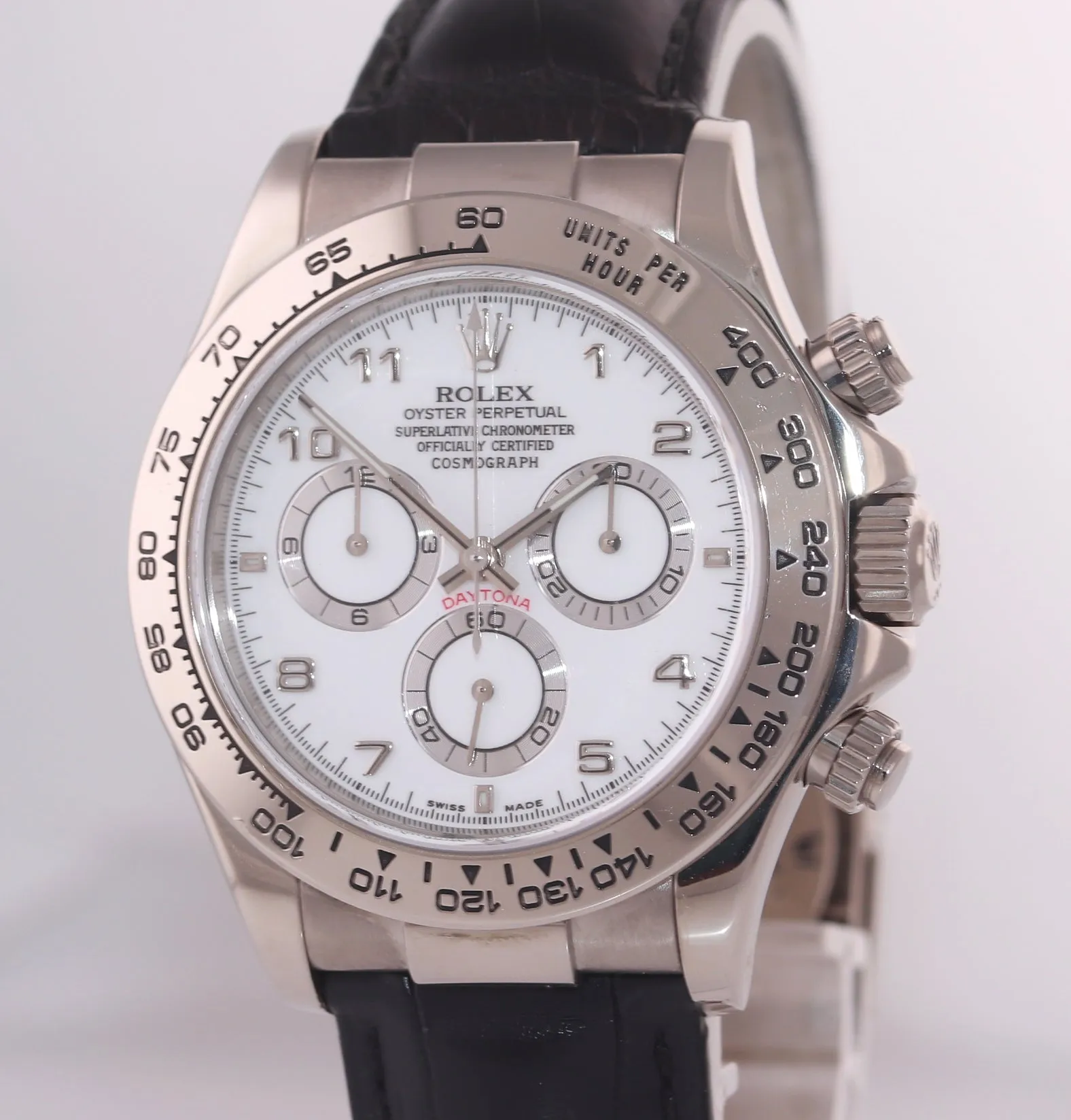 PAPERS Rolex Daytona 116519 White Roman Dial 18k White Gold Leather Watch Box