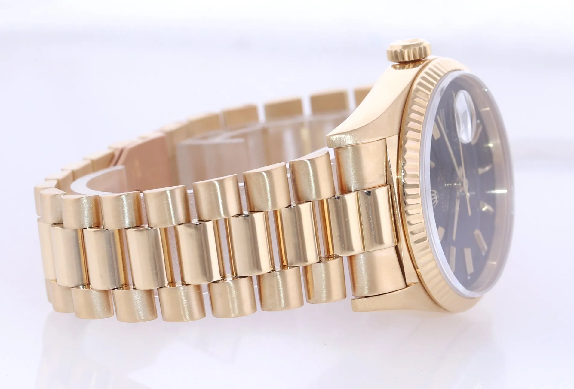 PAPERS Rolex President Black Stick Double Quick 18238 Yellow Gold Day Date Watch Box