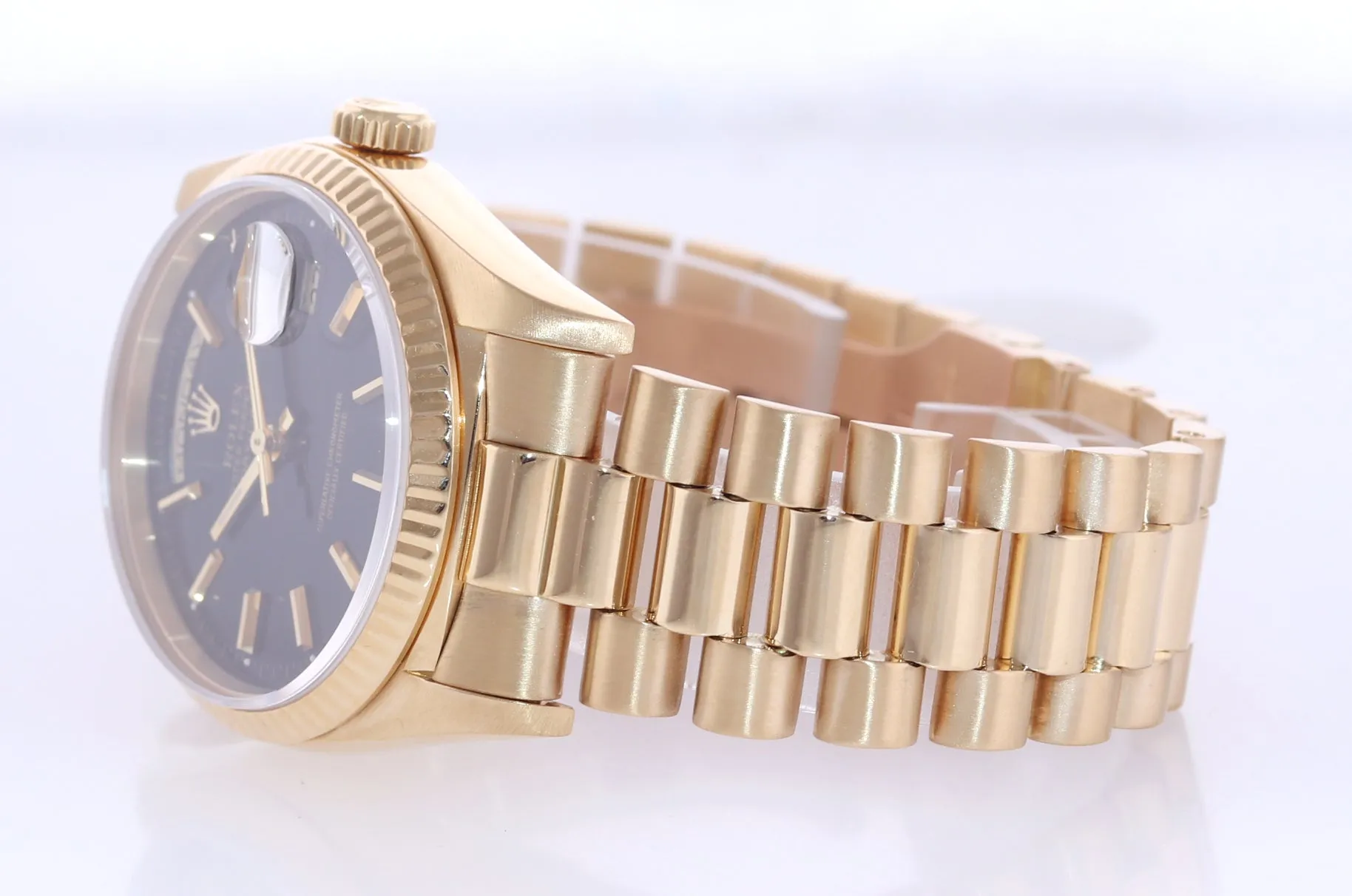 PAPERS Rolex President Black Stick Double Quick 18238 Yellow Gold Day Date Watch Box