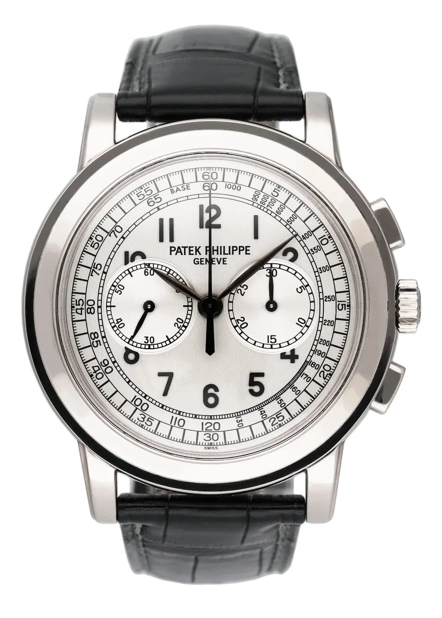 Patek Philippe Complications Chronograph 5070G Silver Dial Mens Watch Box Papers