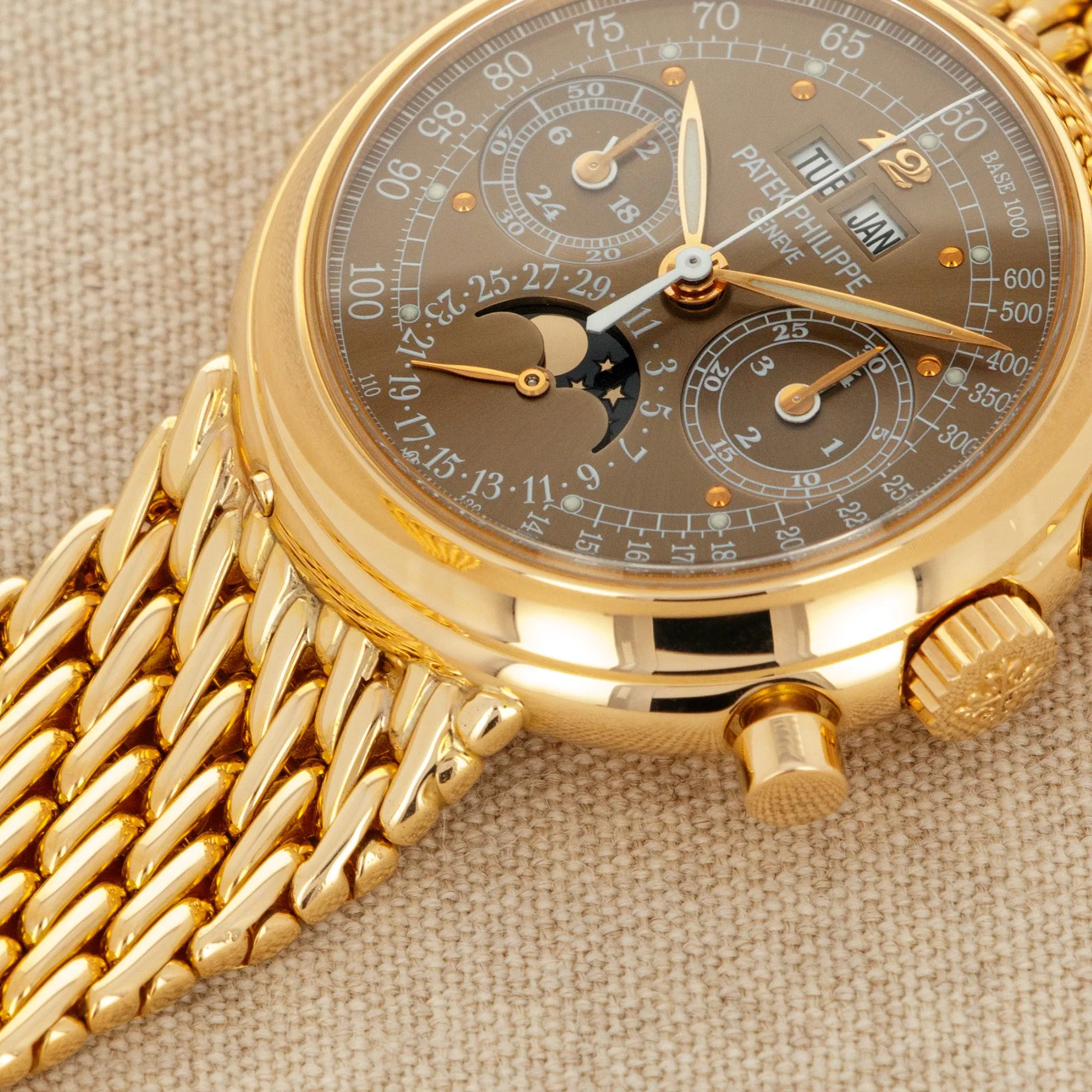 Patek Philippe Rose Gold Perpetual Calendar Watch Ref. 3970 with Rare Brown, Breguet Numeral Dial