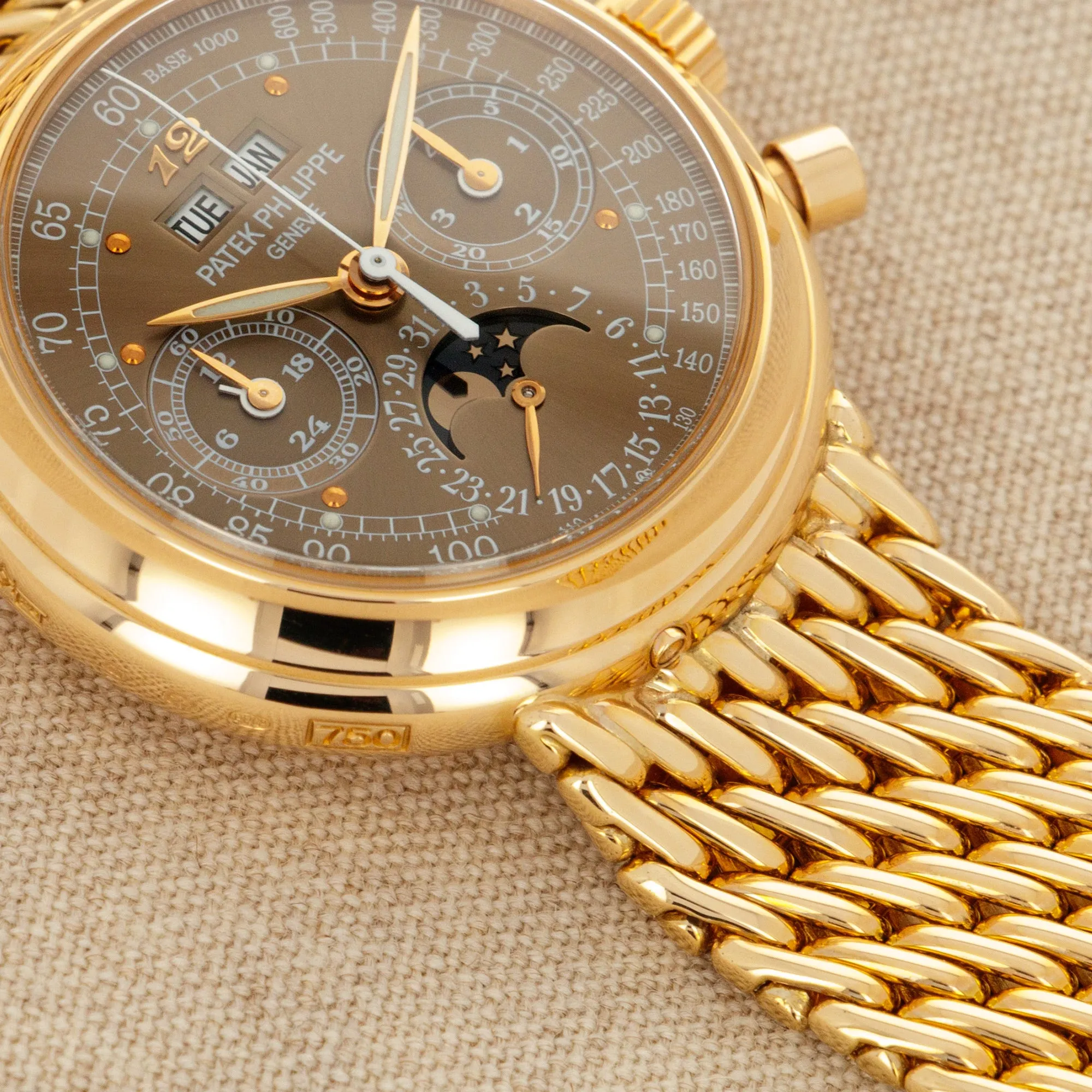 Patek Philippe Rose Gold Perpetual Calendar Watch Ref. 3970 with Rare Brown, Breguet Numeral Dial