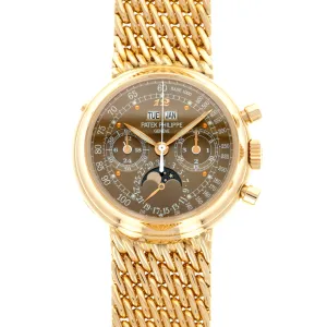 Patek Philippe Rose Gold Perpetual Calendar Watch Ref. 3970 with Rare Brown, Breguet Numeral Dial
