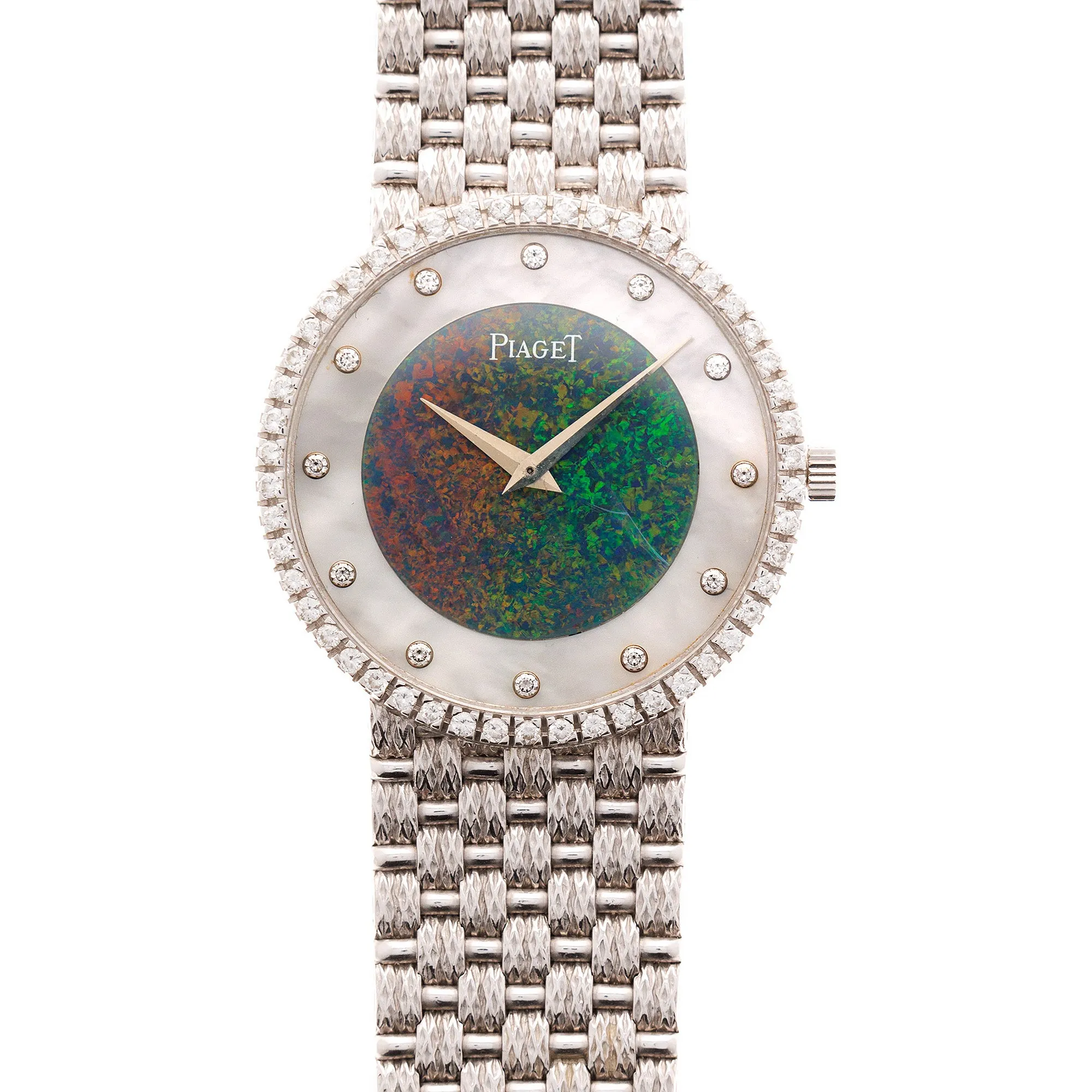 Piaget White Gold Round Watch Ref. 9066 with Opal Dial and Diamonds