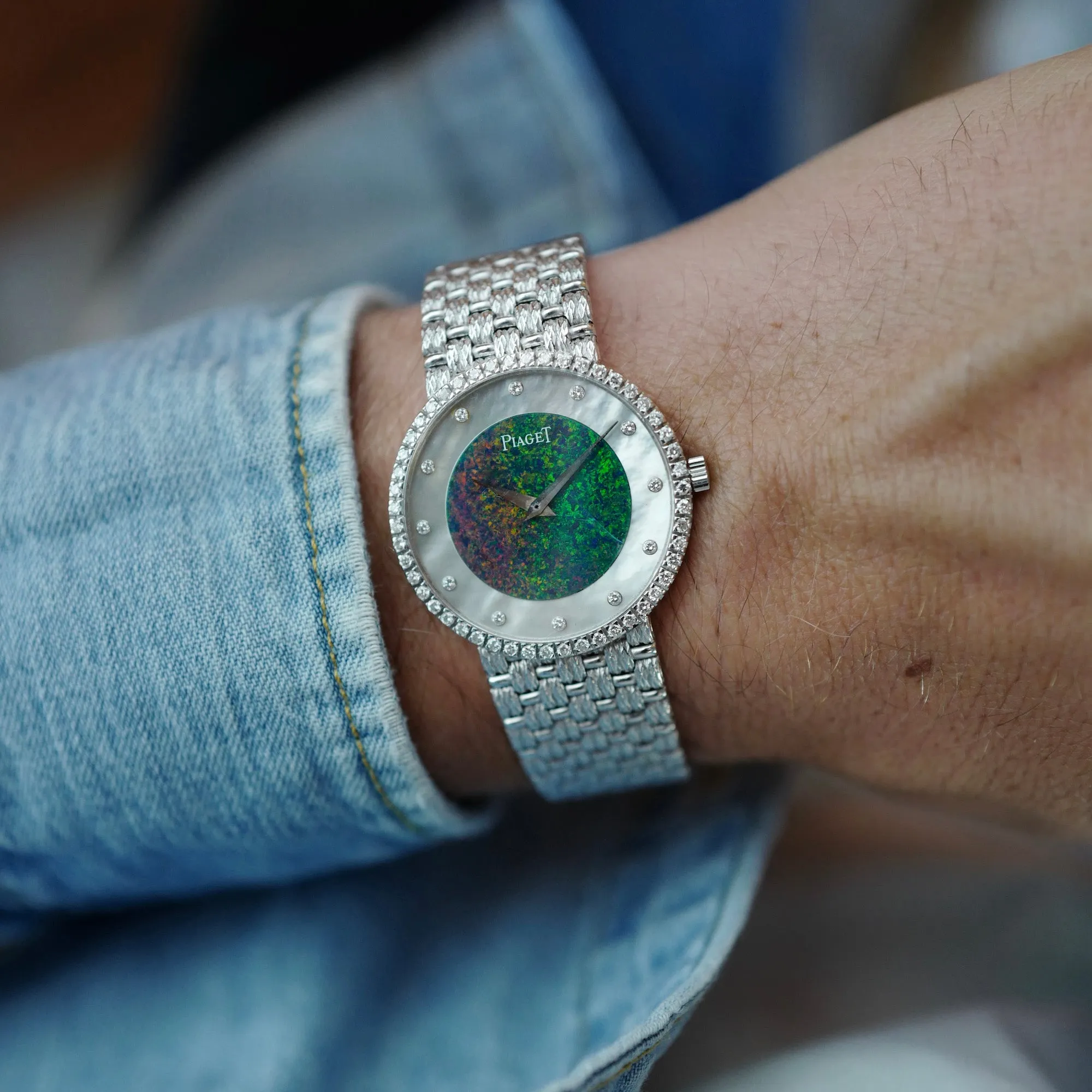 Piaget White Gold Round Watch Ref. 9066 with Opal Dial and Diamonds