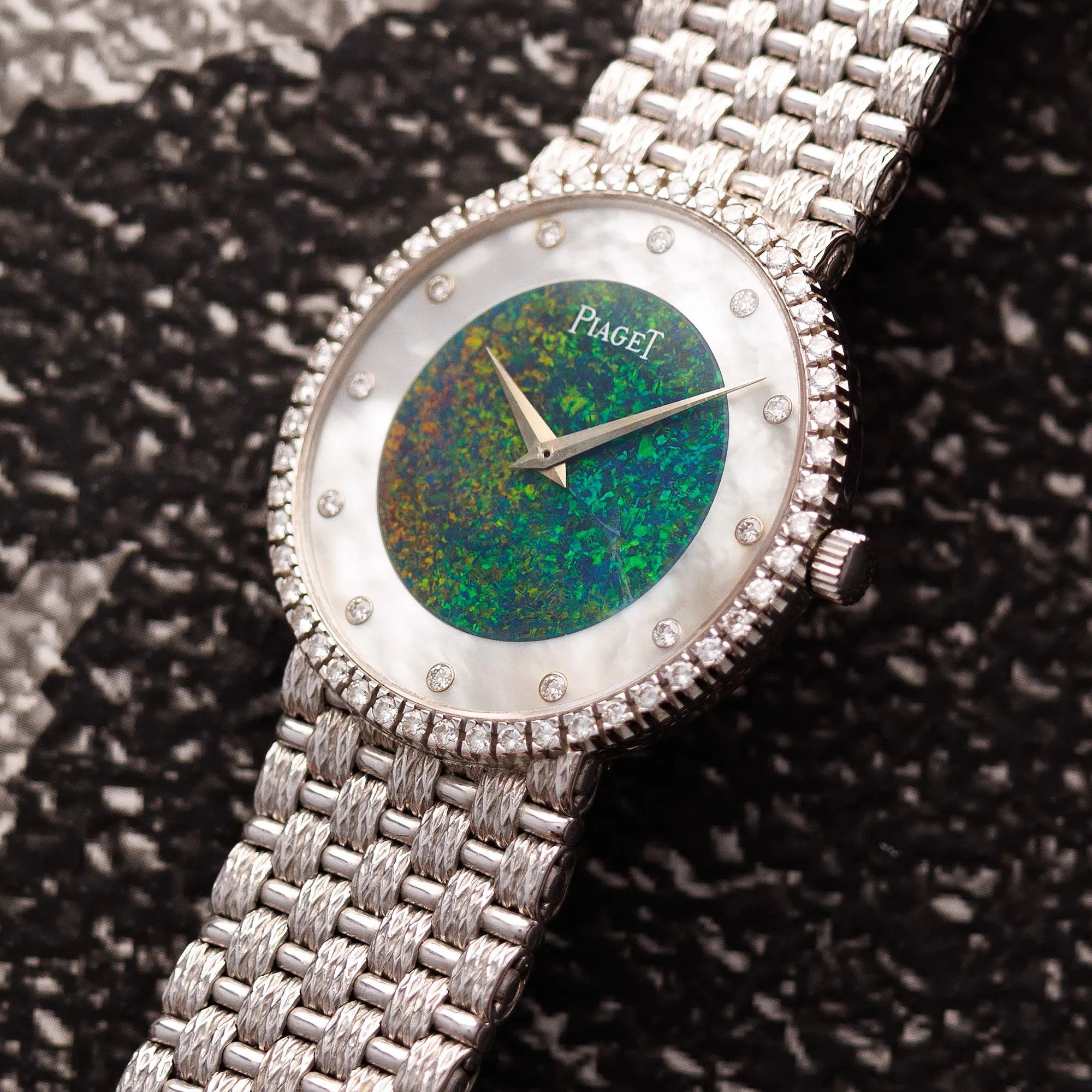 Piaget White Gold Round Watch Ref. 9066 with Opal Dial and Diamonds