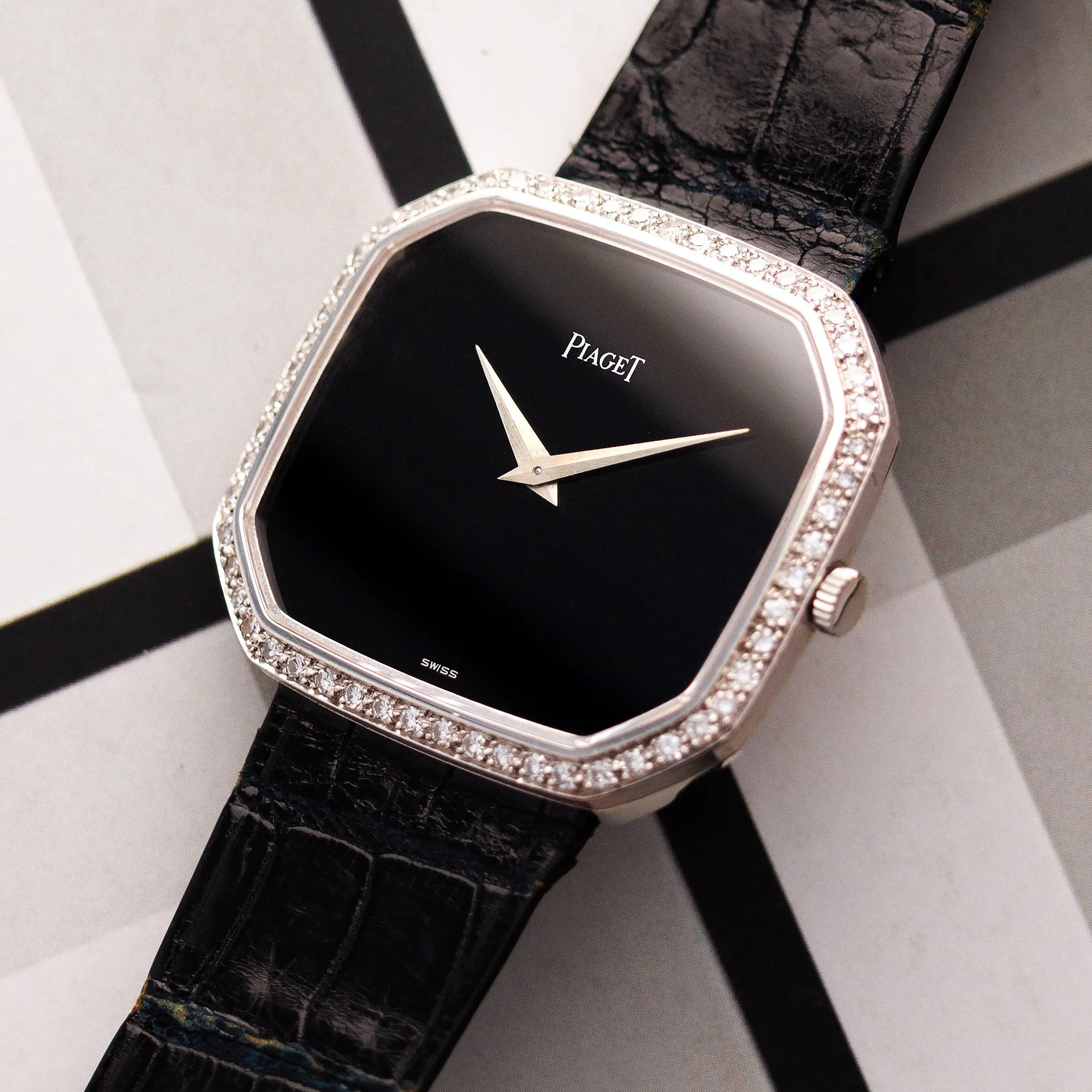 Piaget White Gold Vintage Onyx and Diamond Watch Ref. 9781