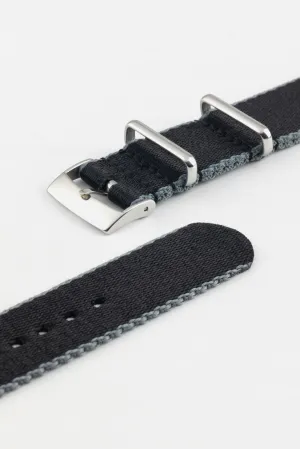Premium Nylon Watch Strap in Black with Grey Edges